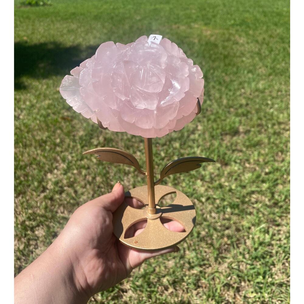 Rose Quartz Rose Carving on Stand, Large 440 g Rose, Crystal Statement Piece